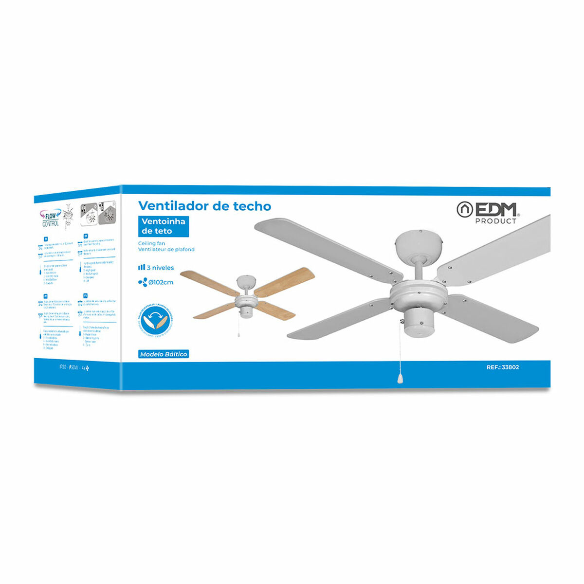 Plafondventilator EDM 33802 Báltico Balts 50 W ø 102 cm